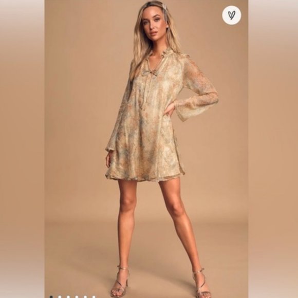 lulu's going abroad beige multi dress - Picture 1 of 11